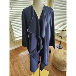 H By Halston Waterfall Caridigan Jacket Women's Size 0 Navy Blue Bell Sleeves